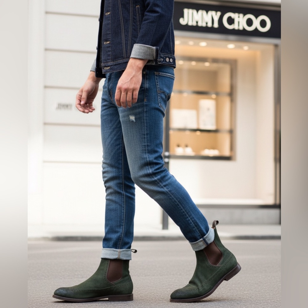 Authentic Jimmy Choo luxury designer men's army green suede leather boots sz 9.5